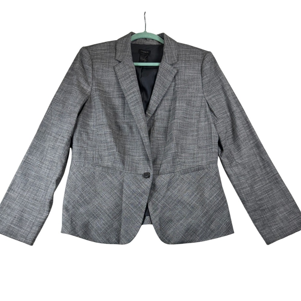 Ann Taylor‎ Factory Gray Career Blazer Peplum Hem Jacket Womens Size 12